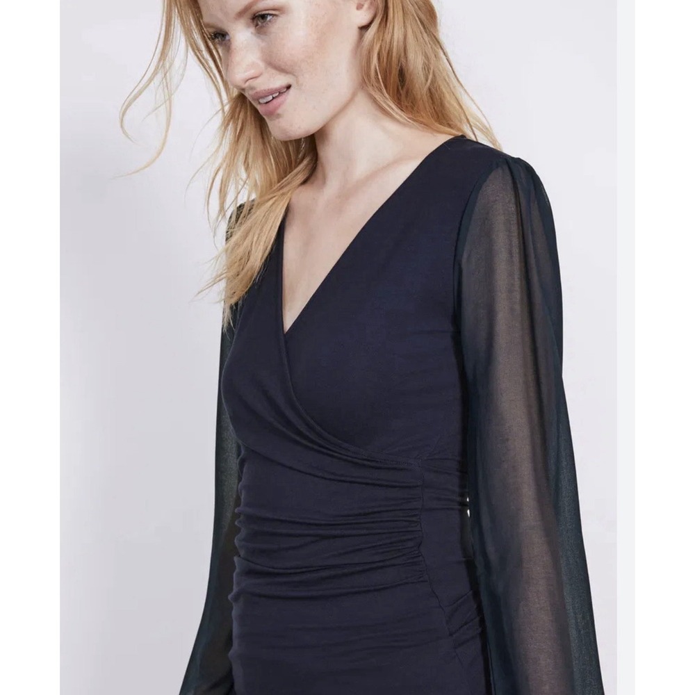 Boden Women's Black‎ Leda Faux Wrap Top With Sheer Sleeves US Size 4